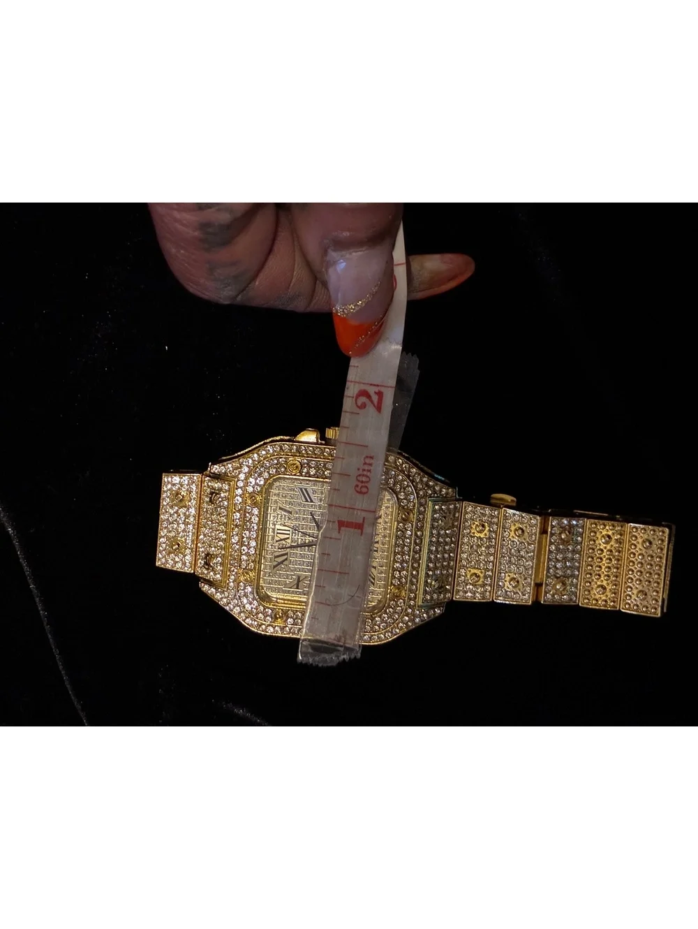 Gold-Tone Square Roman Numeral Bling Watch 8.5”